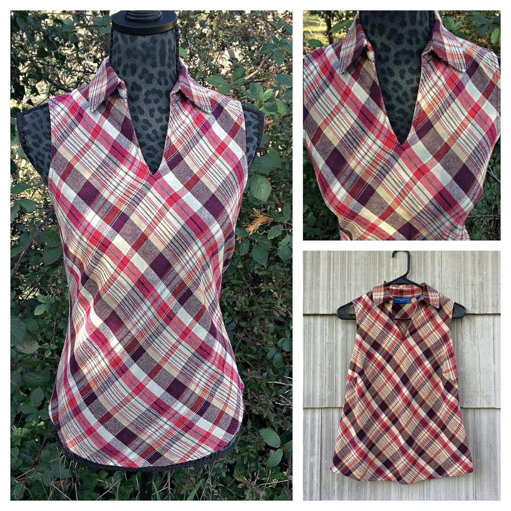 Karen Scott Beige and Red Plaid Sleeveless Top  - Size Petite Small